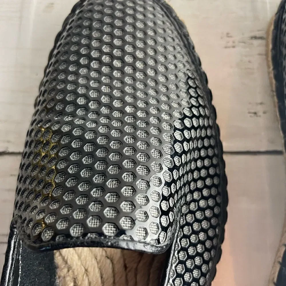 Cole Haan Rielle Perforated Espadrille Slip On Loafer Shoe Faux Patent Leather